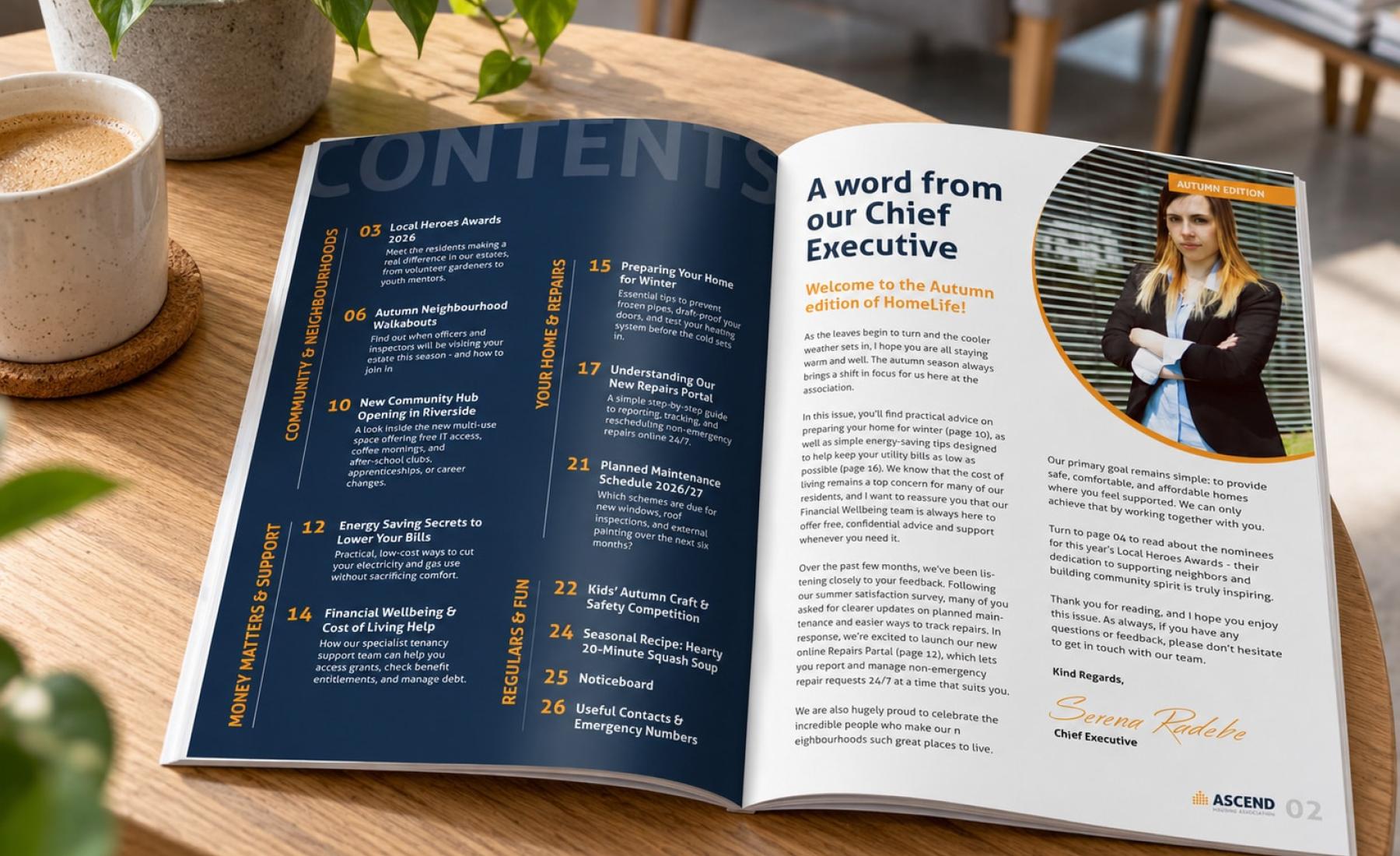 An example of a Housing Associations Community Magazine on a table