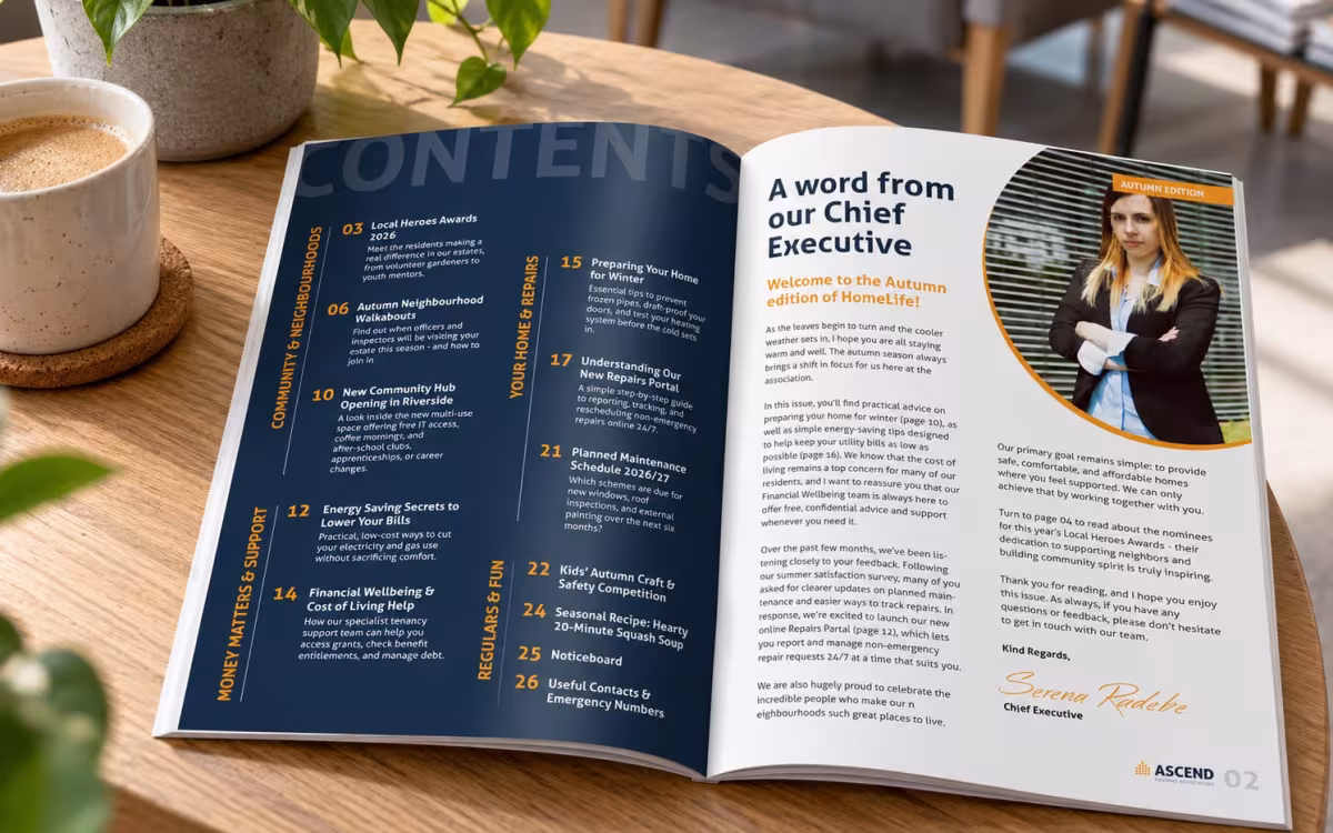 An example of a Housing Associations Community Magazine on a table