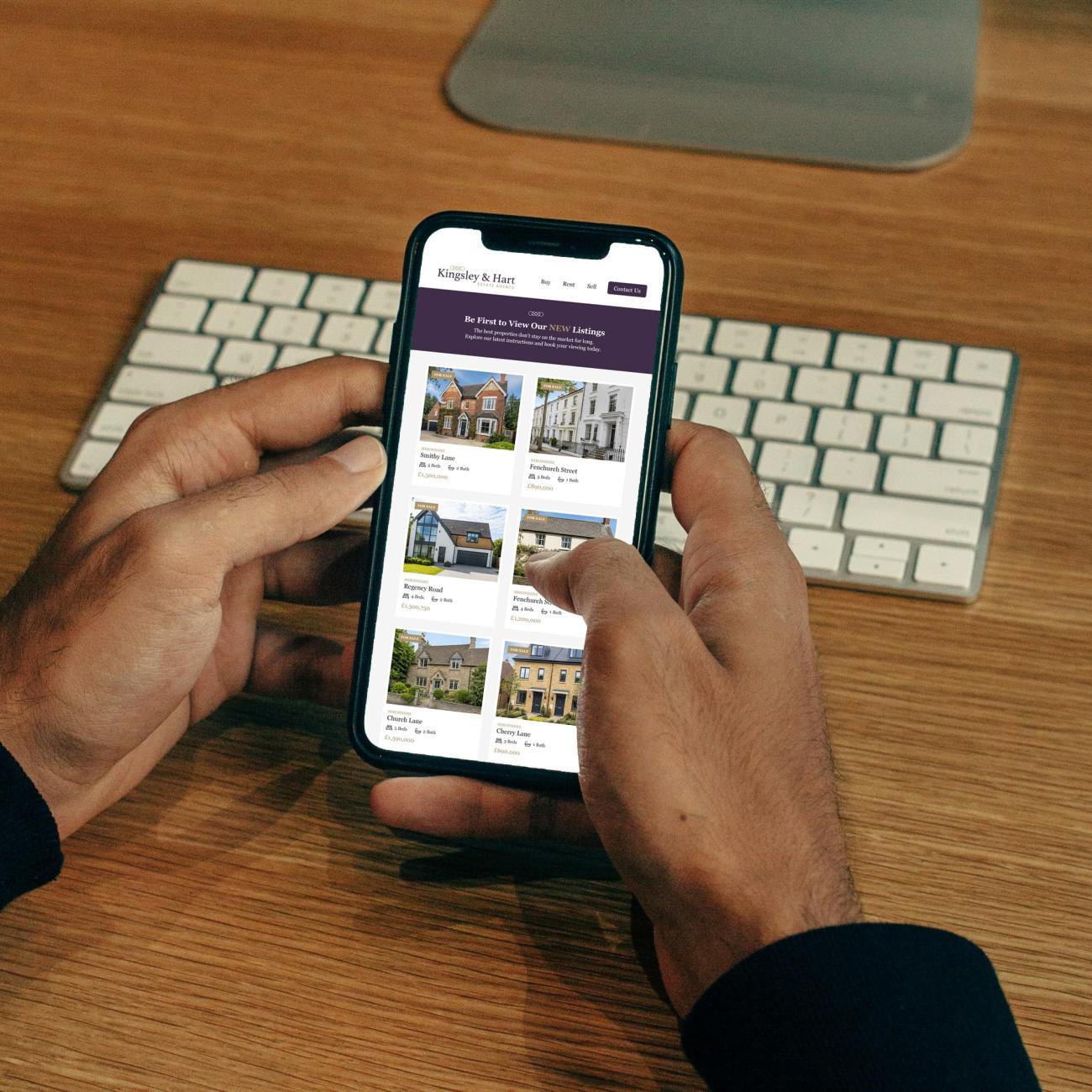 Property listings displayed on a responsive estate agency website