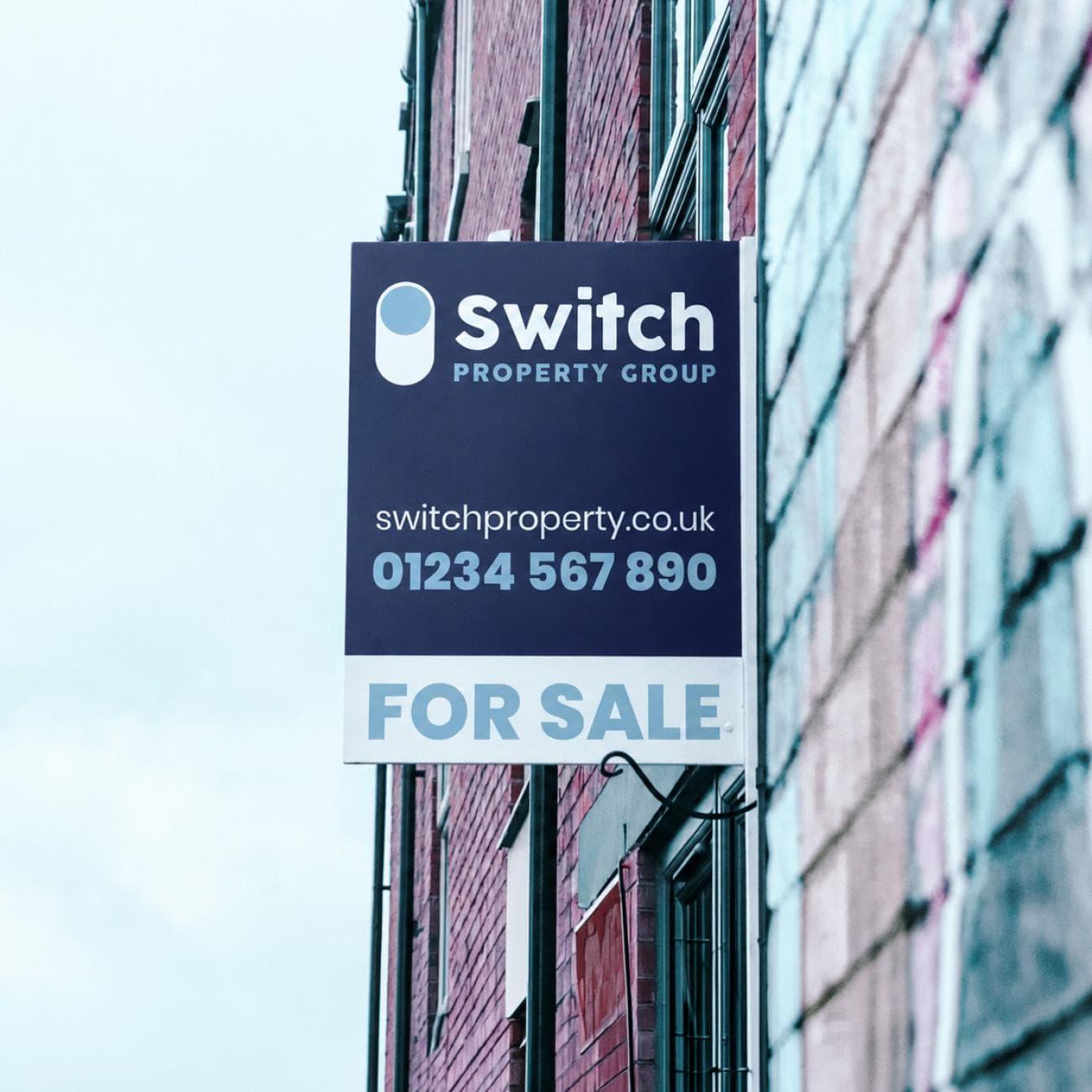 Estate agent for sale board designed to promote residential property and generate local enquiries.