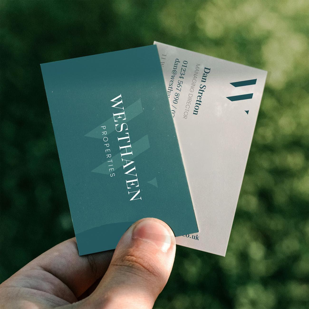 Property developer branding with professionally designed business cards for a residential development company.